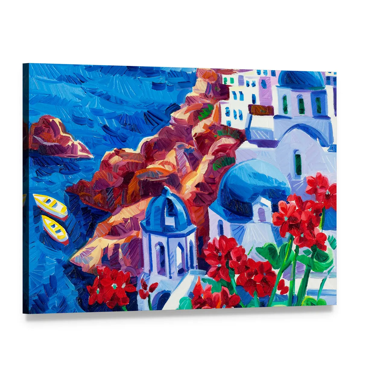Oia Village on Santorini Island Canvas Wall Art, single panel gallery wrapped canvas, angled product view