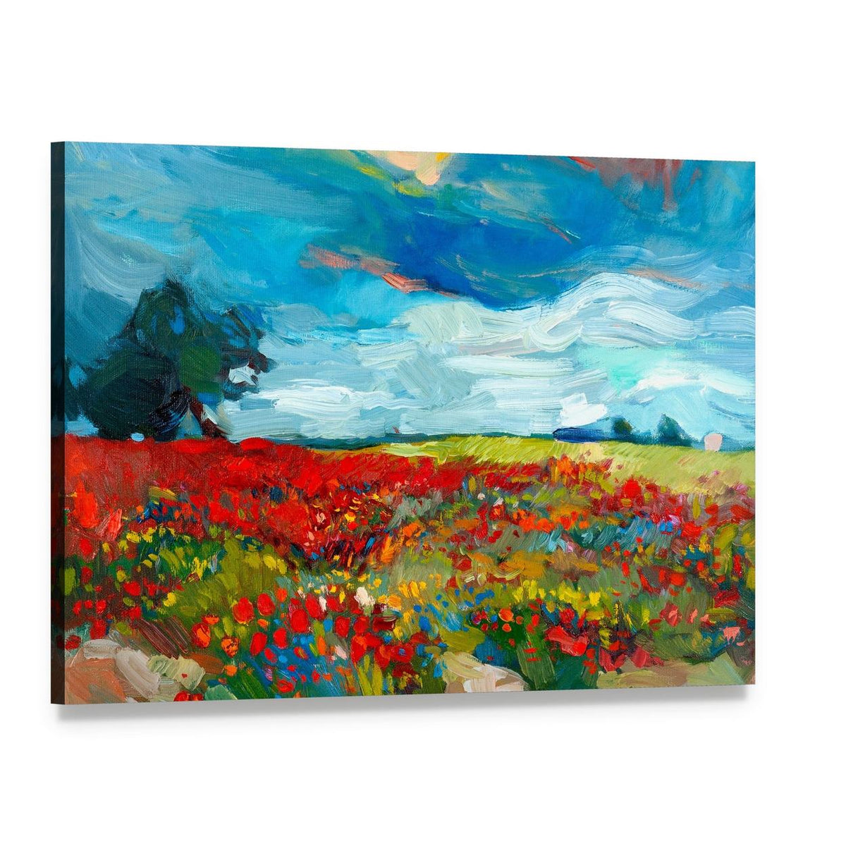 Watercolor Fields of Flowers Canvas Wall Art, single panel gallery wrapped canvas, angled product view