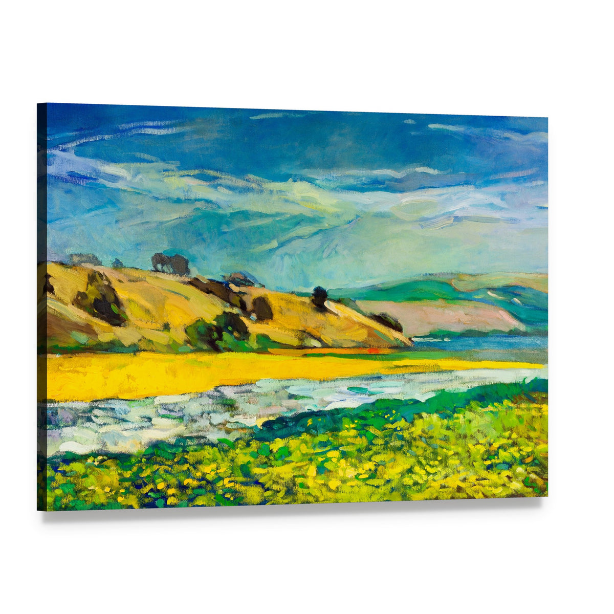River Coast & Cliffs Canvas Wall Art, single panel gallery wrapped canvas, angled product view
