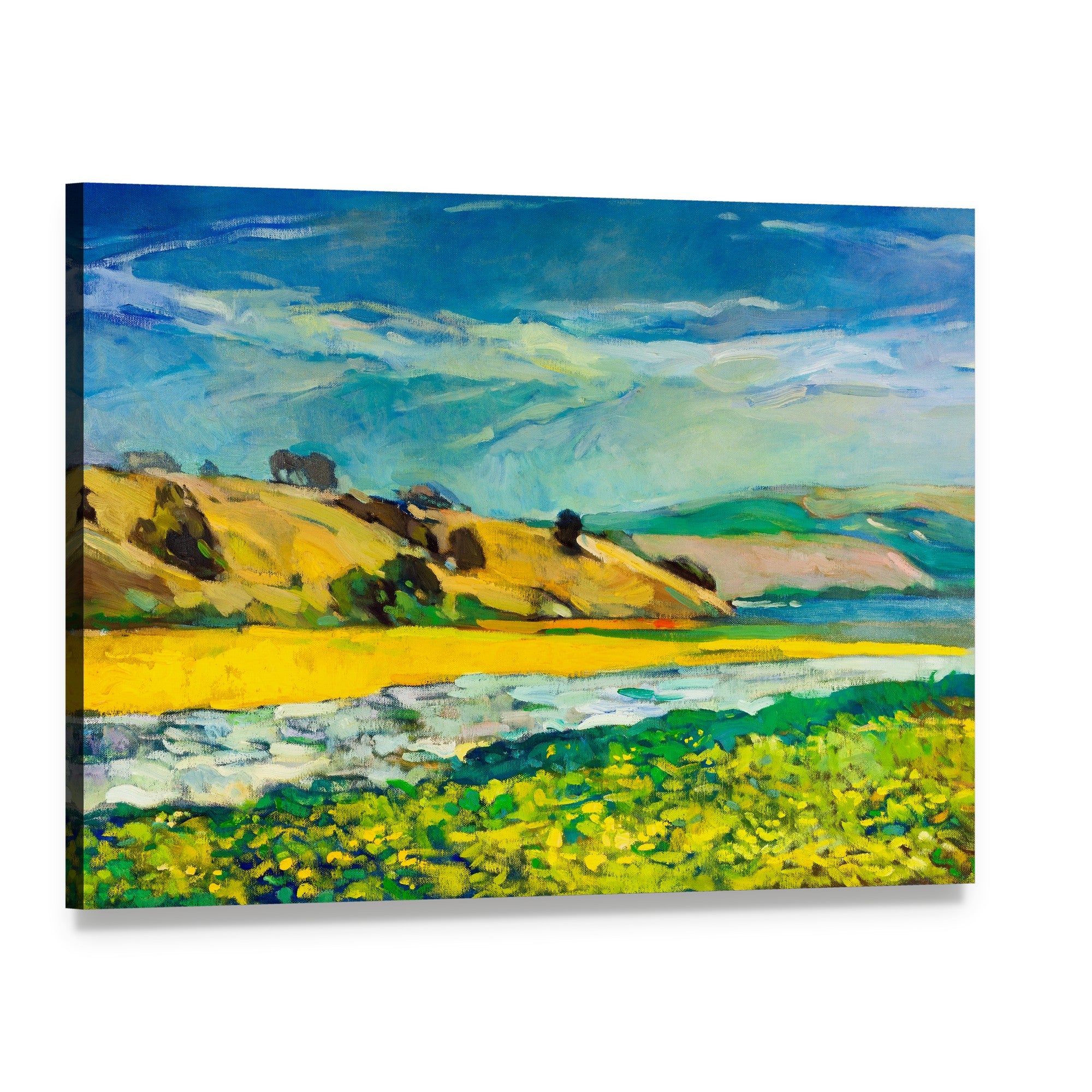 River Coast & Cliffs Canvas Wall Art, single panel gallery wrapped canvas, angled product view