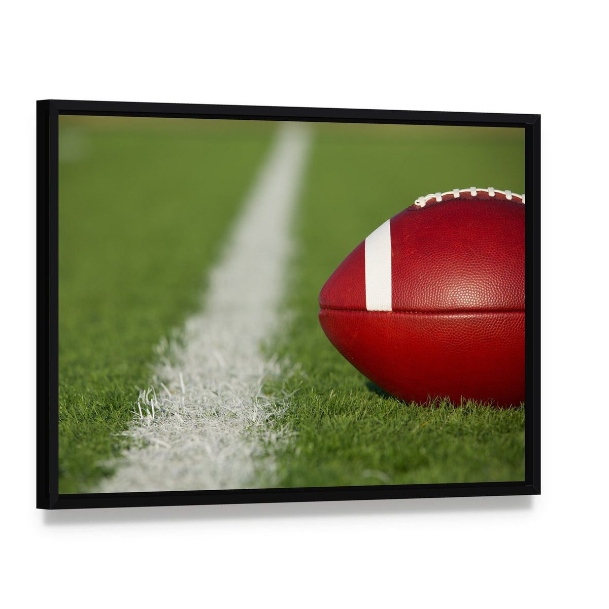 Usa Football Canvas Wall Art, framed canvas in a black floater frame, angled product view