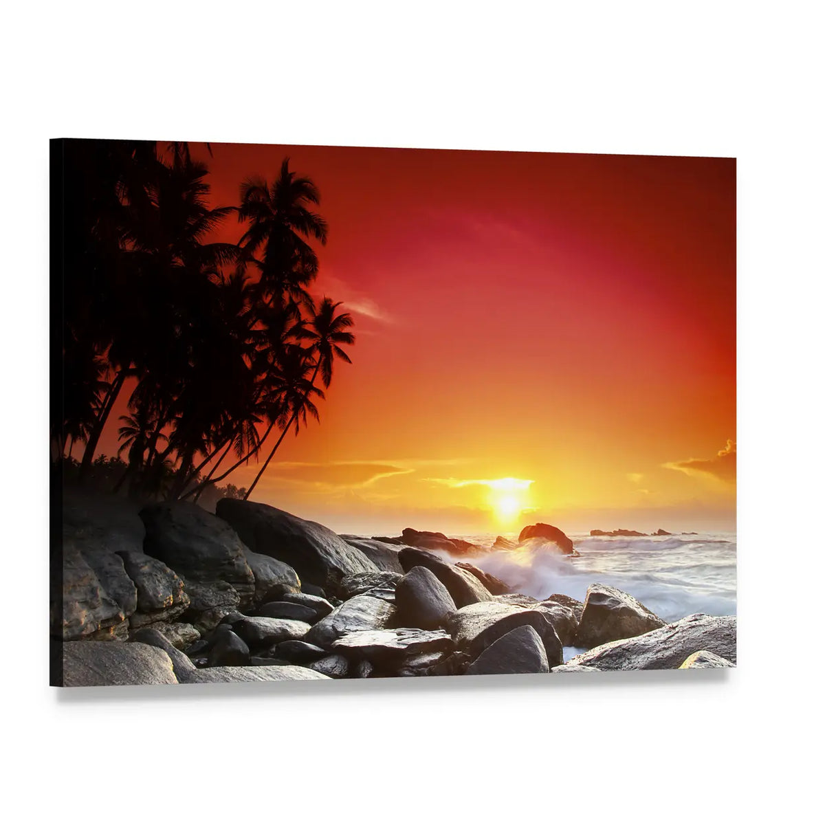 Sunset Over Sea Beach In Sri Lanka Canvas Wall Art, single panel gallery wrapped canvas, angled product view