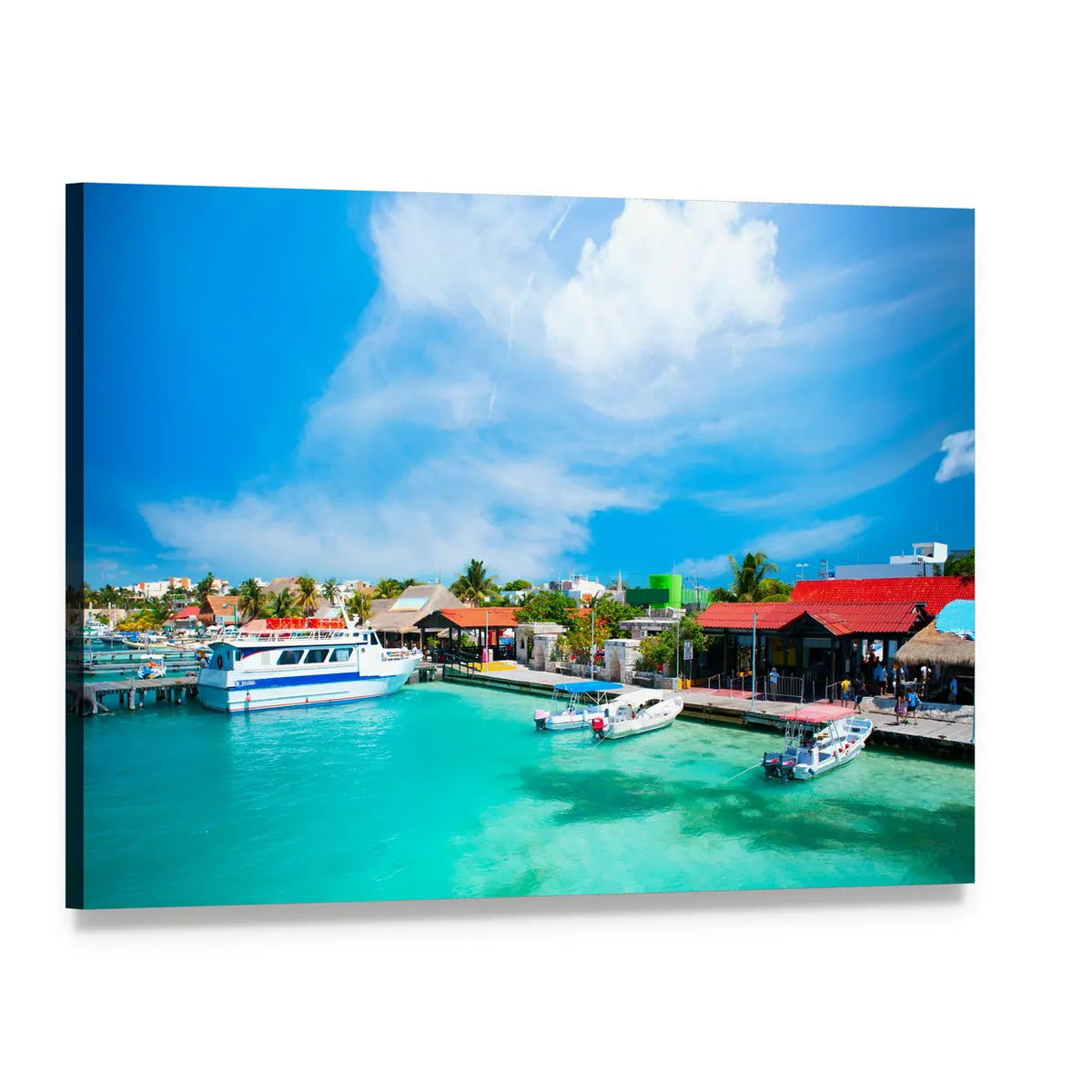 Isla Mujeres Mexico Seaside Canvas Wall Art, single panel gallery wrapped canvas, angled product view