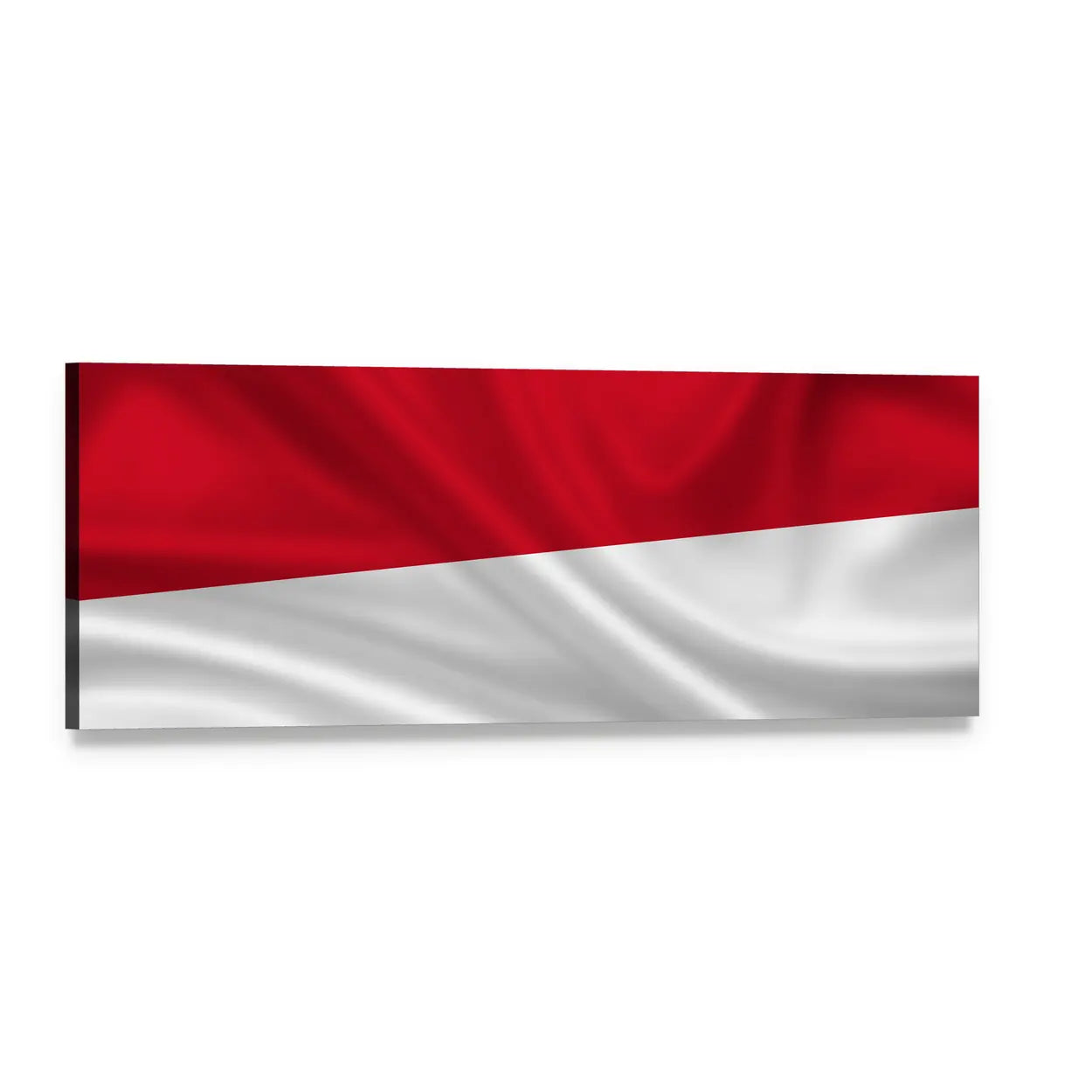 Waving Indonesian Flag Panoramic Canvas Wall Art, single panel gallery wrapped canvas, angled product view