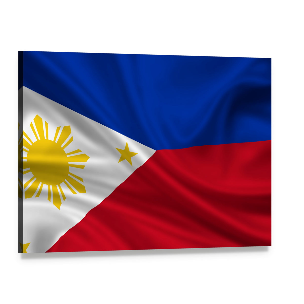 Waving Philippine Flag with Sun and Stars Canvas Wall Art, single panel gallery wrapped canvas, angled product view