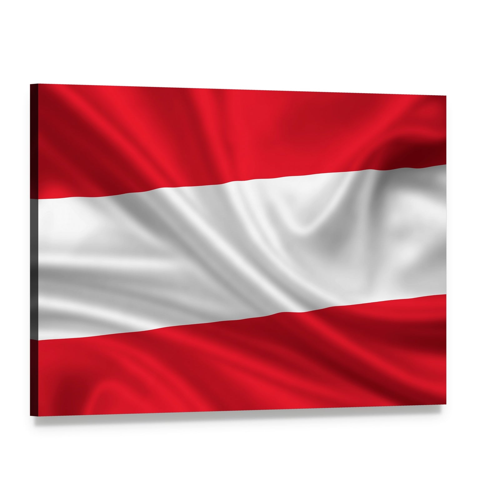 Red and White Waving Austrian Flag Canvas Wall Art, single panel gallery wrapped canvas, angled product view