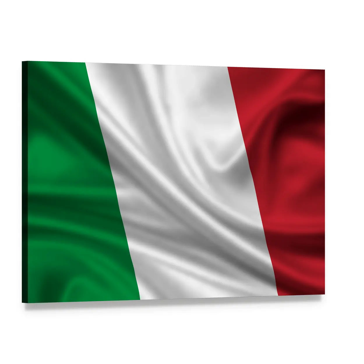 Waving Italian Flag Canvas Wall Art, single panel gallery wrapped canvas, angled product view