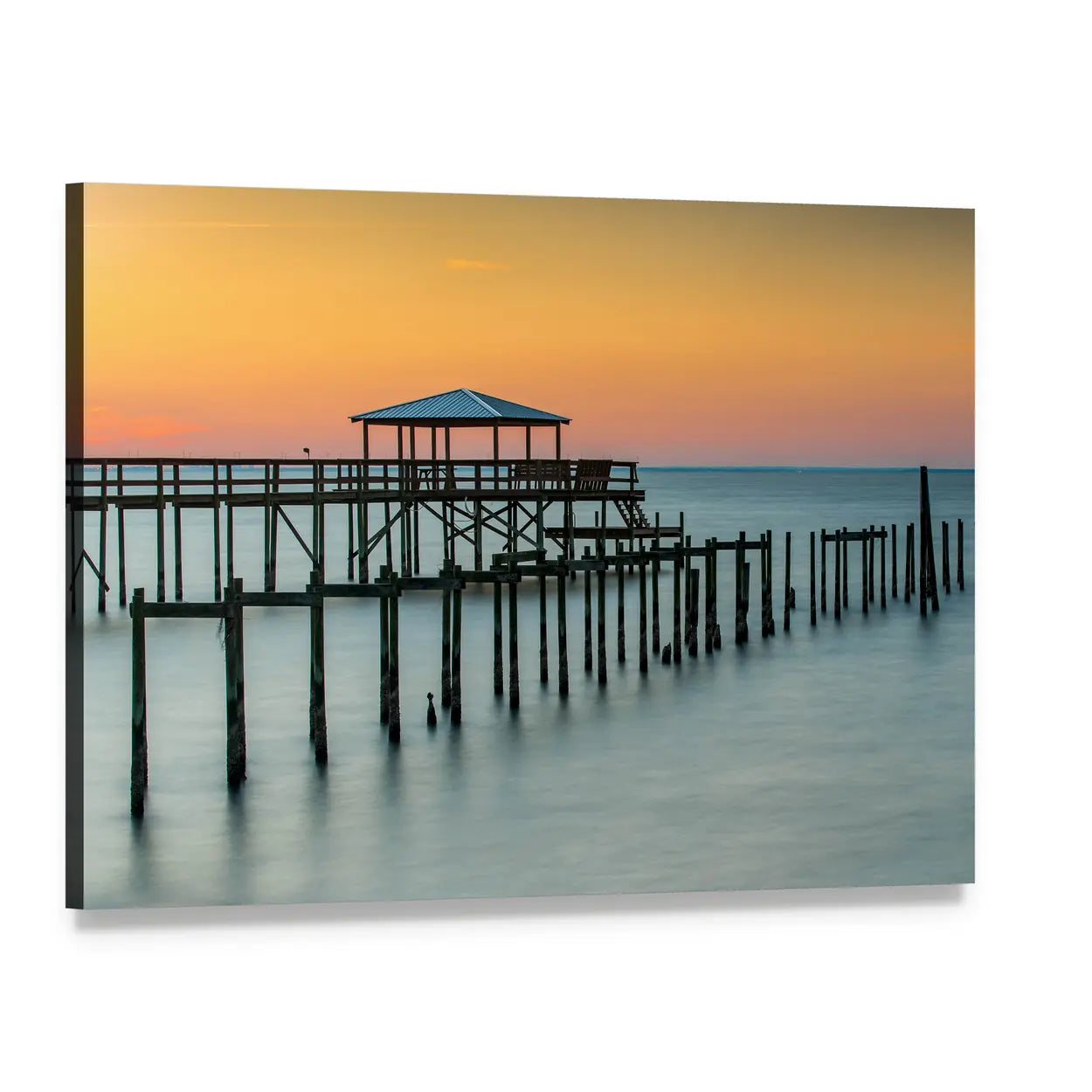 Fairhope Pier at Sunset Canvas Wall Art, single panel gallery wrapped canvas, angled product view