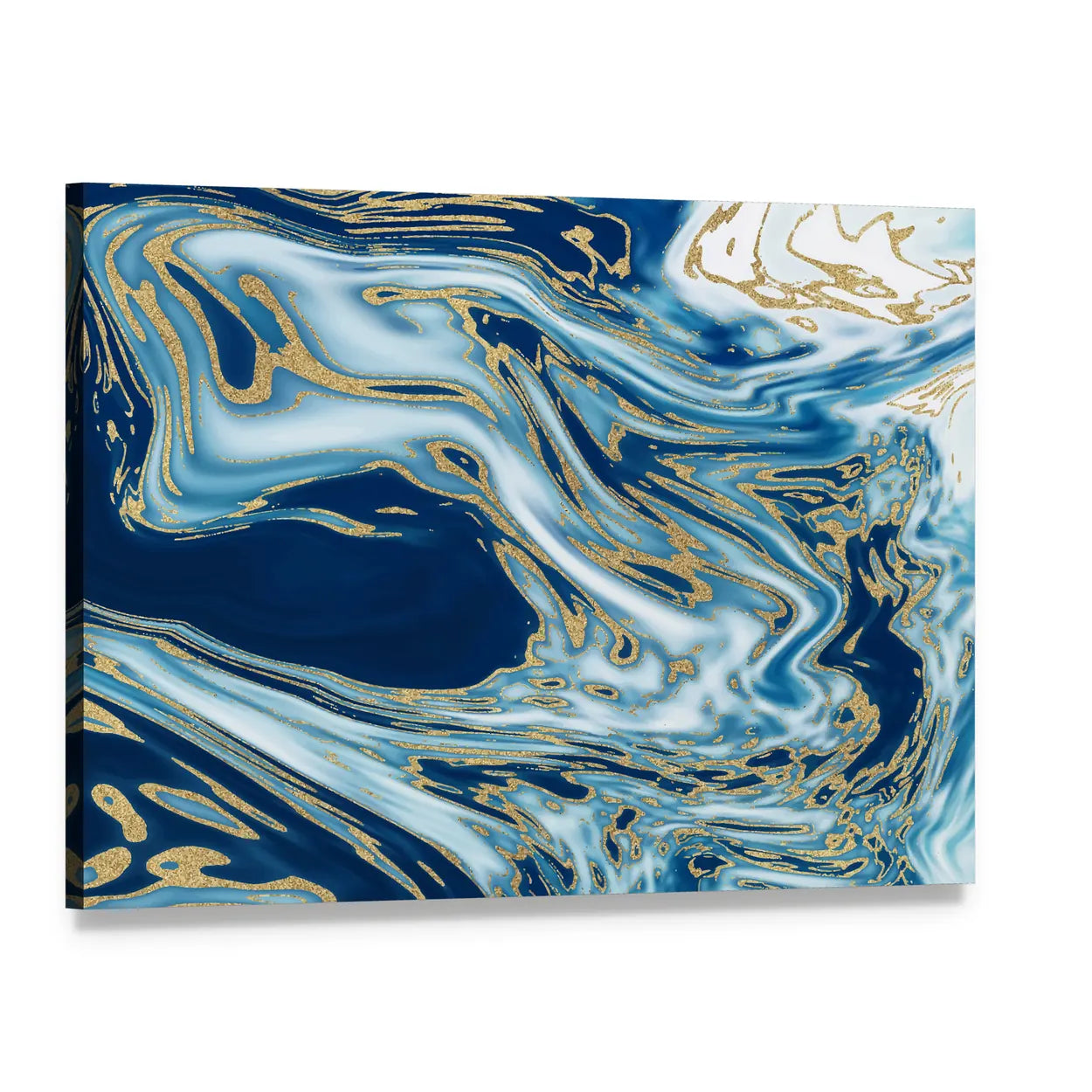 Liquid Marble with Gold Veins Canvas Wall Art, single panel gallery wrapped canvas, angled product view