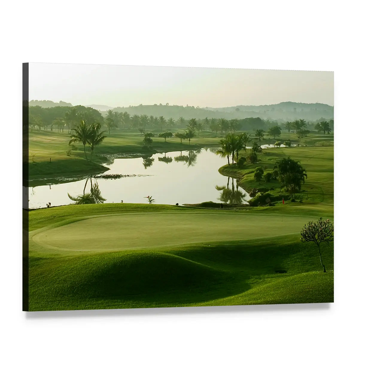 Sunrise Golf Course with Lake Canvas Wall Art, single panel gallery wrapped canvas, angled product view