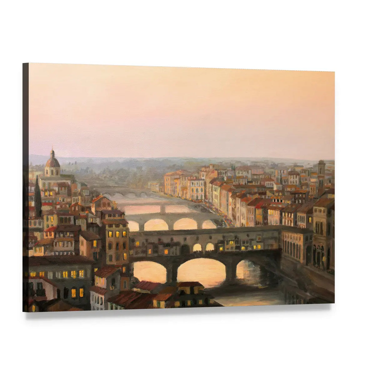 Sunset Over Florence Canvas Wall Art, single panel gallery wrapped canvas, angled product view