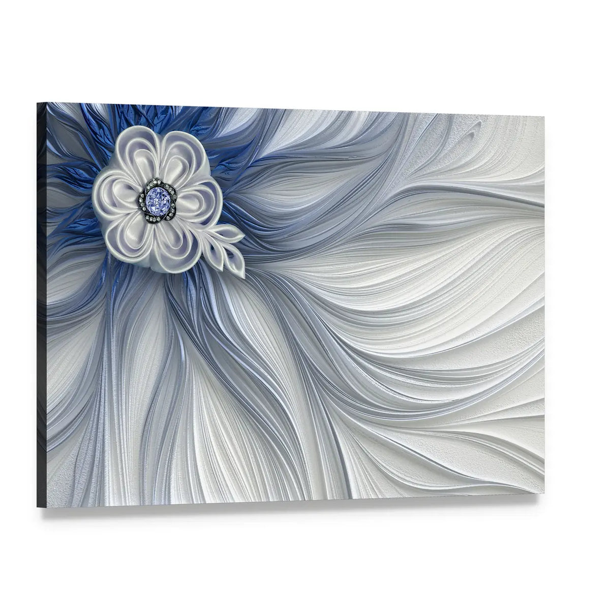 Blue Jeweled Fractal Flower Canvas Wall Art, single panel gallery wrapped canvas, angled product view