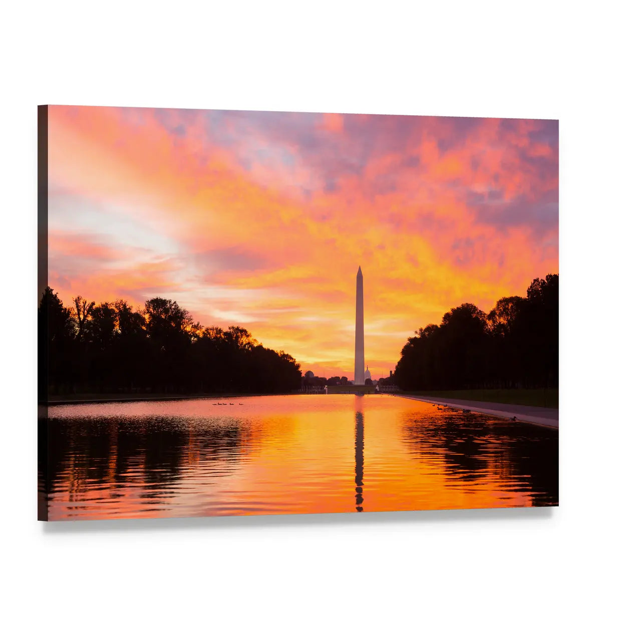 Washington Monument Reflection at Dusk Canvas Wall Art, single panel gallery wrapped canvas, angled product view