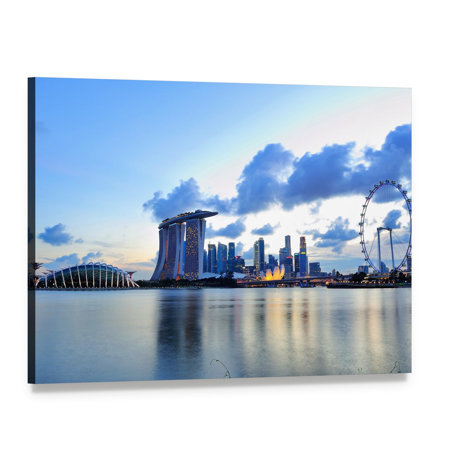 Marina Bay Skyline at Dusk Canvas Wall Art, single panel gallery wrapped canvas, angled product view