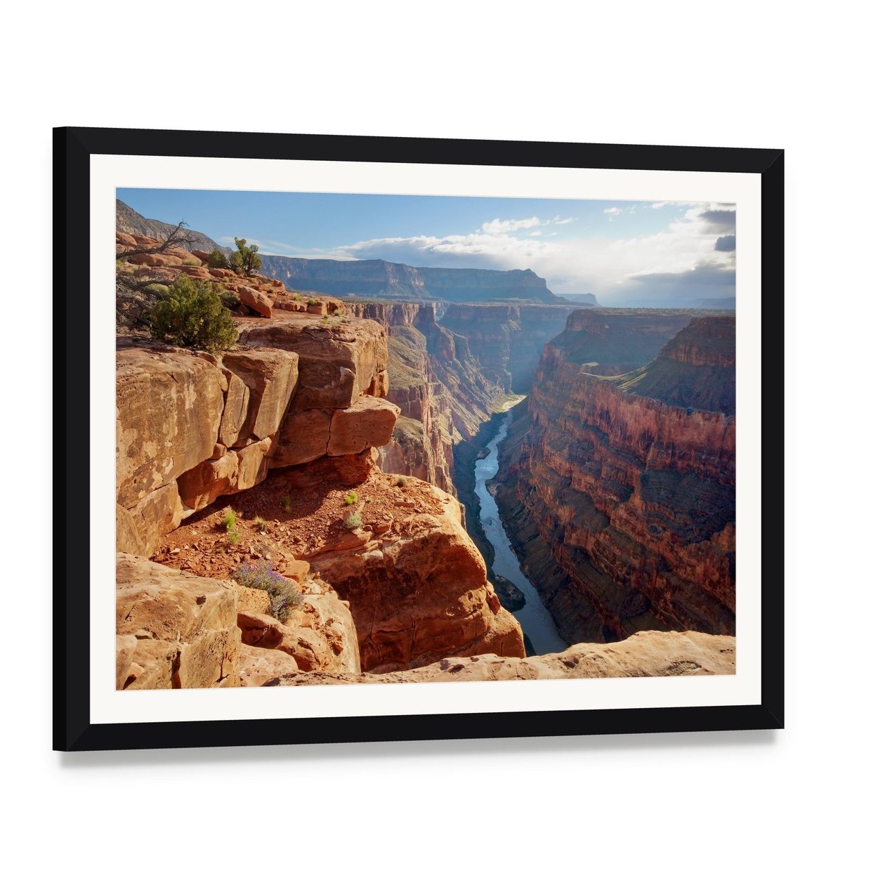Toroweap Point Grand Canyon National Park Canvas Wall Art, framed print with white mat and black frame, angled product view