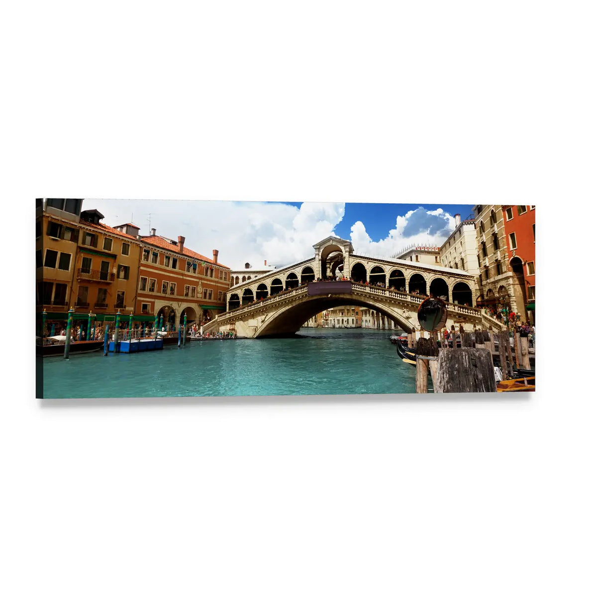 Rialto Bridge Over the Grand Canal, Venice Panoramic Canvas Wall Art, single panel gallery wrapped canvas, angled product view