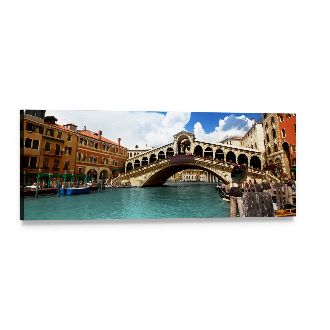 Rialto Bridge Over the Grand Canal, Venice Panoramic Canvas Wall Art, single panel gallery wrapped canvas, angled product view
