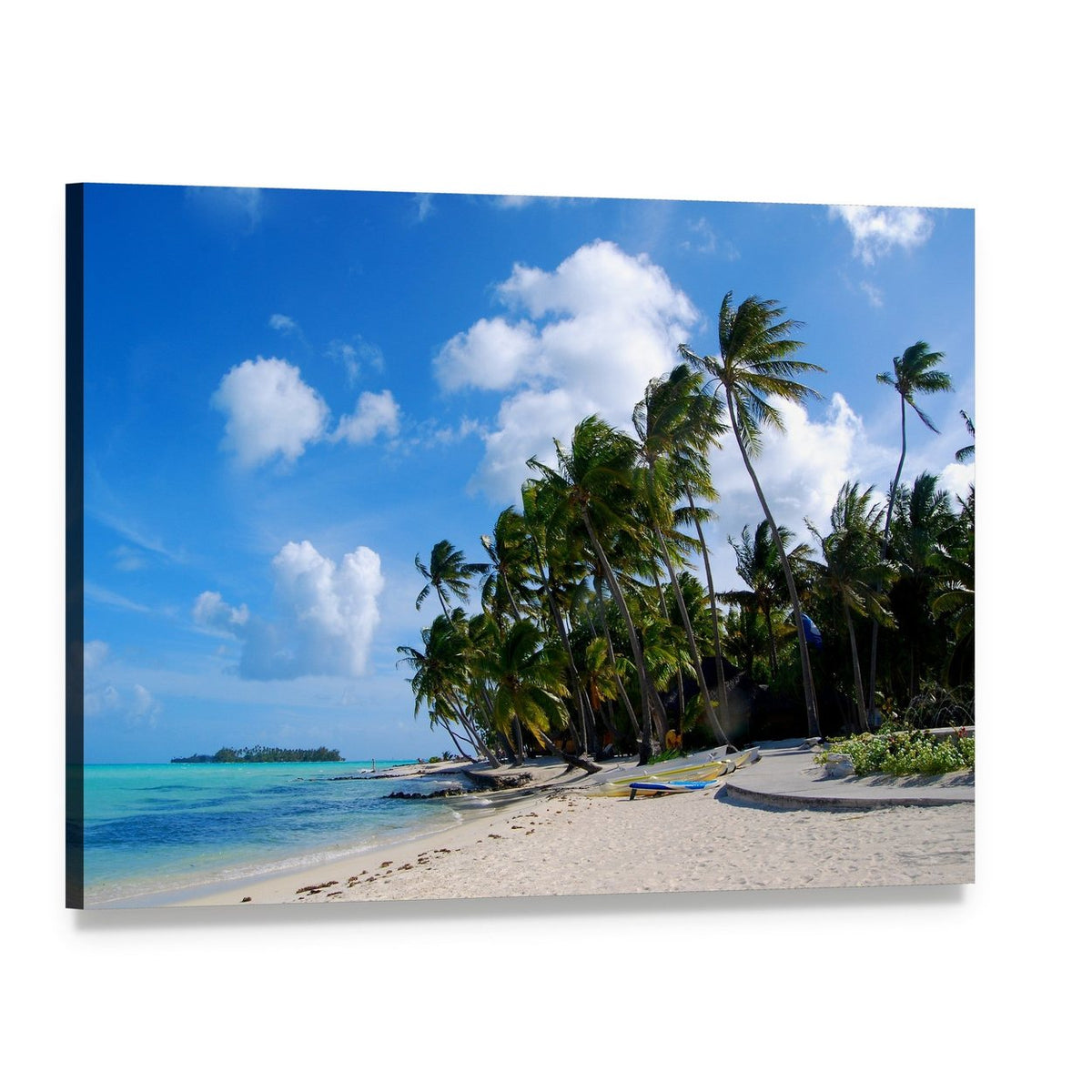 Bora Bora Tropical Beach Landscape Canvas Wall Art, single panel gallery wrapped canvas, angled product view