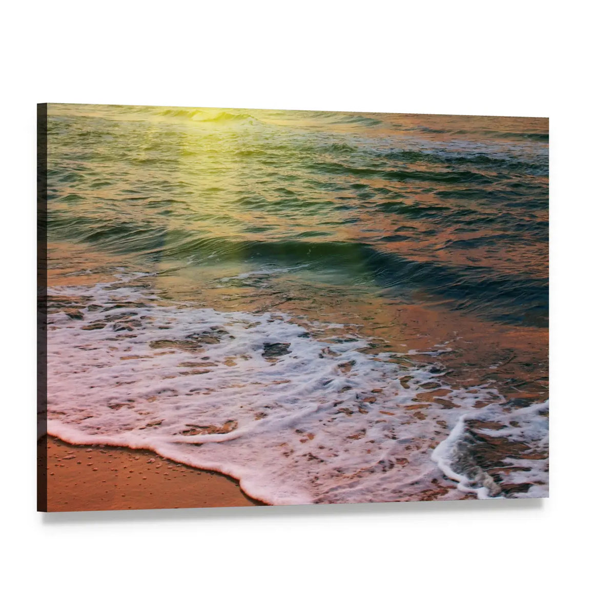 Sunset Over Sandy Shore Canvas Wall Art, single panel gallery wrapped canvas, angled product view