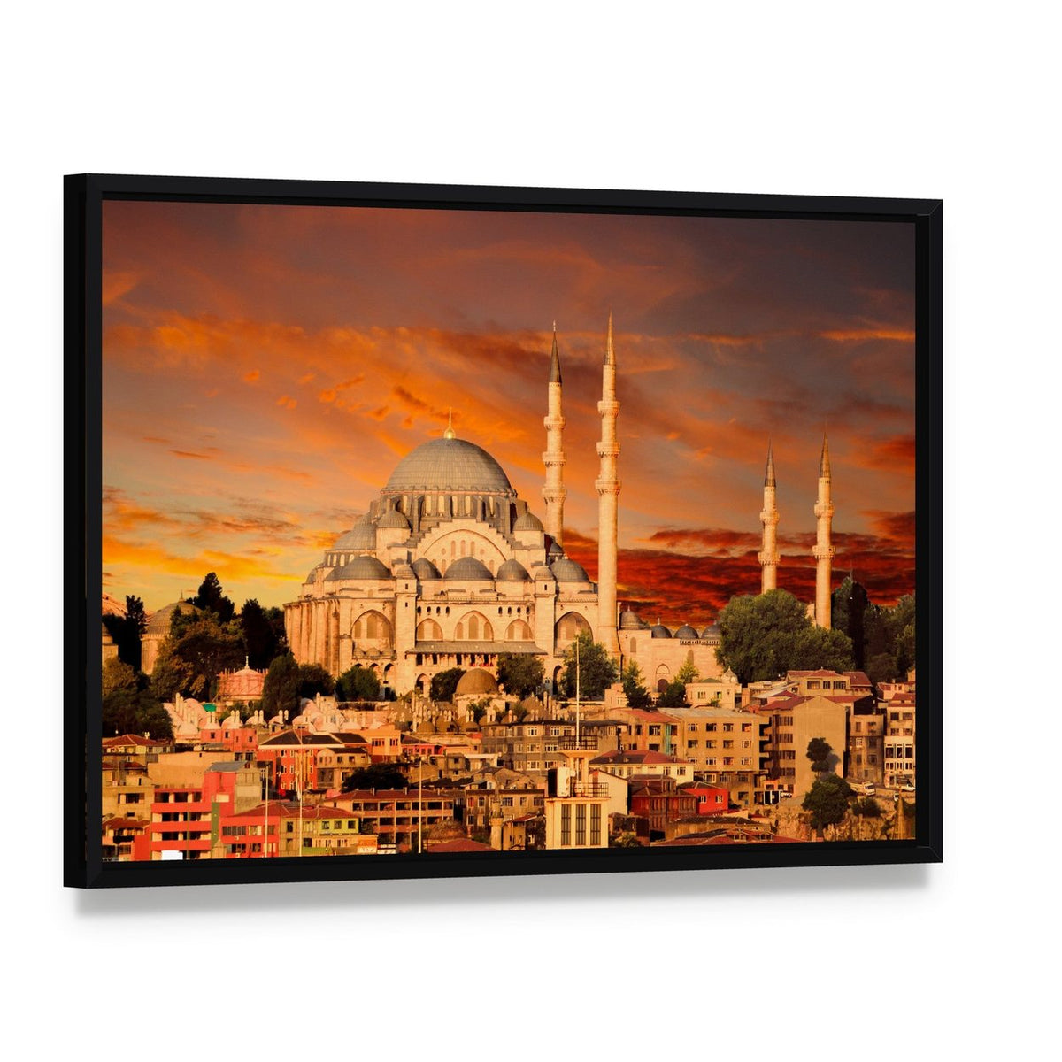 Hagia Sophia at Dusk Canvas Wall Art, framed canvas in a black floater frame, angled product view