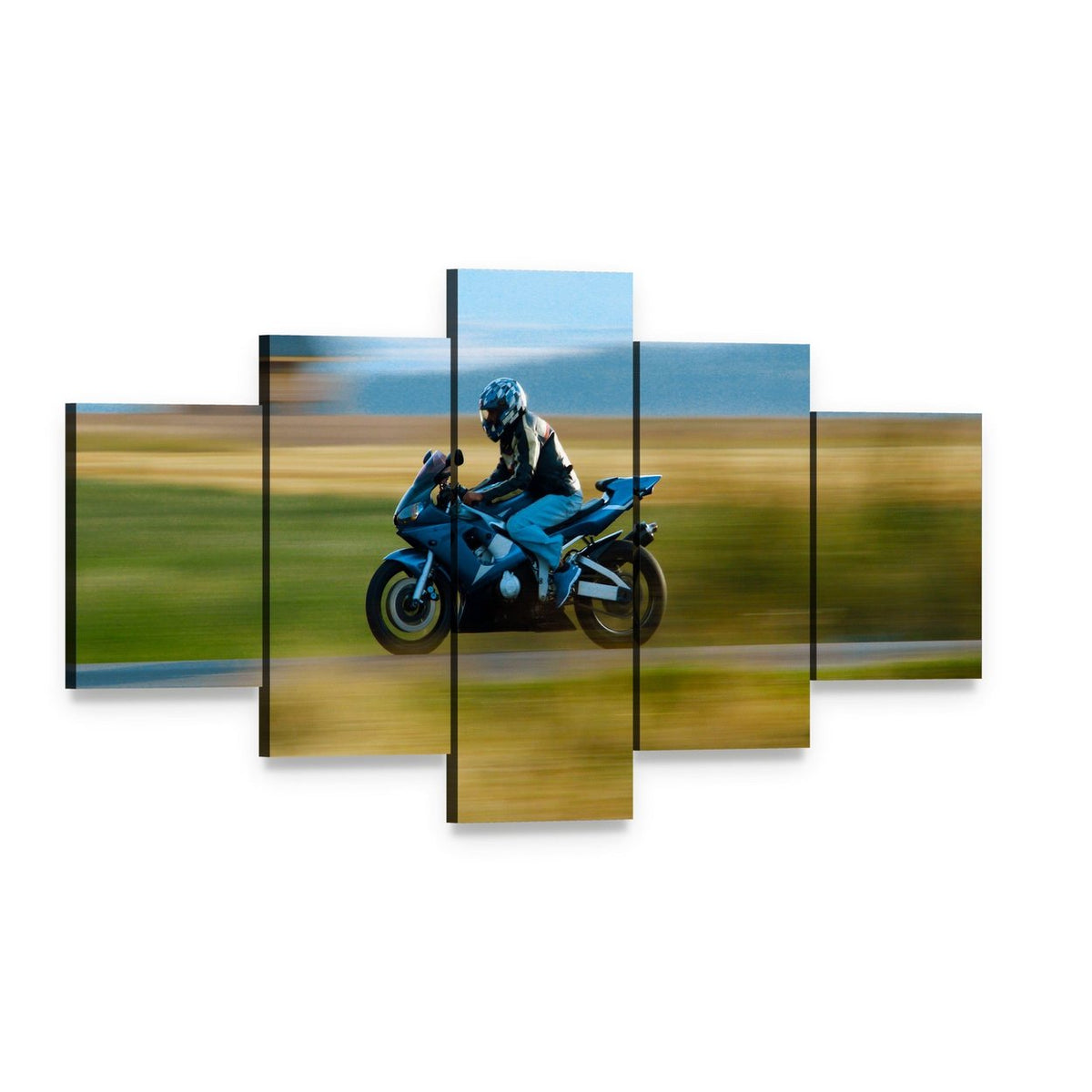 High Speed Motorbike Canvas Wall Art, 5 panel 5 Star layout gallery wrapped canvas set, angled product view