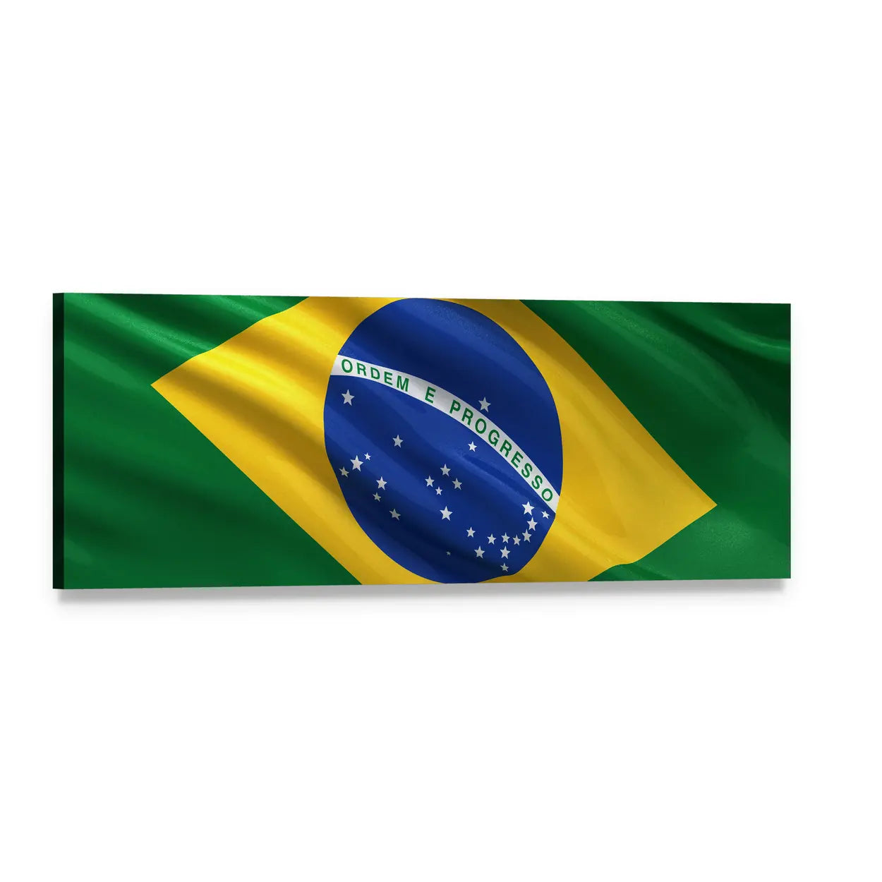 Waving Brazil Flag Panoramic Canvas Wall Art, single panel gallery wrapped canvas, angled product view