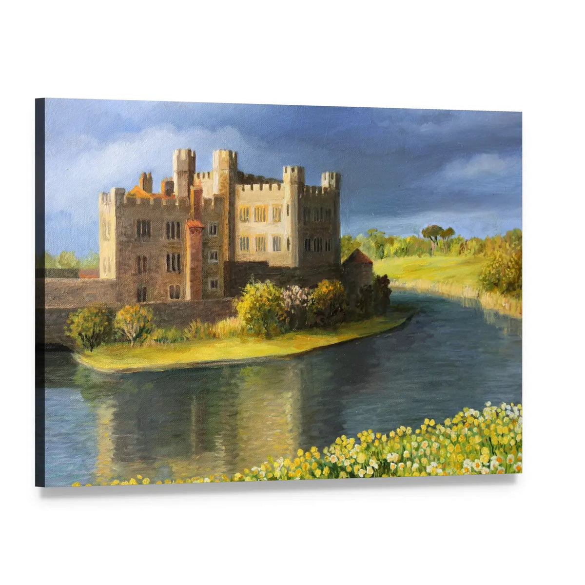 Castle Near Leeds in Late Afternoon Canvas Wall Art, single panel gallery wrapped canvas, angled product view
