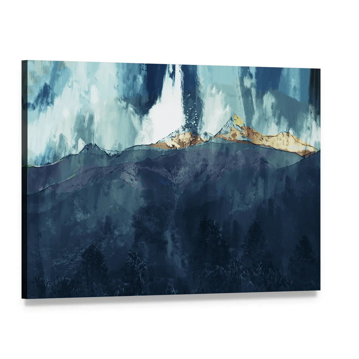 Abstract Mountain Range at Golden Dusk Canvas Wall Art, single panel gallery wrapped canvas, angled product view