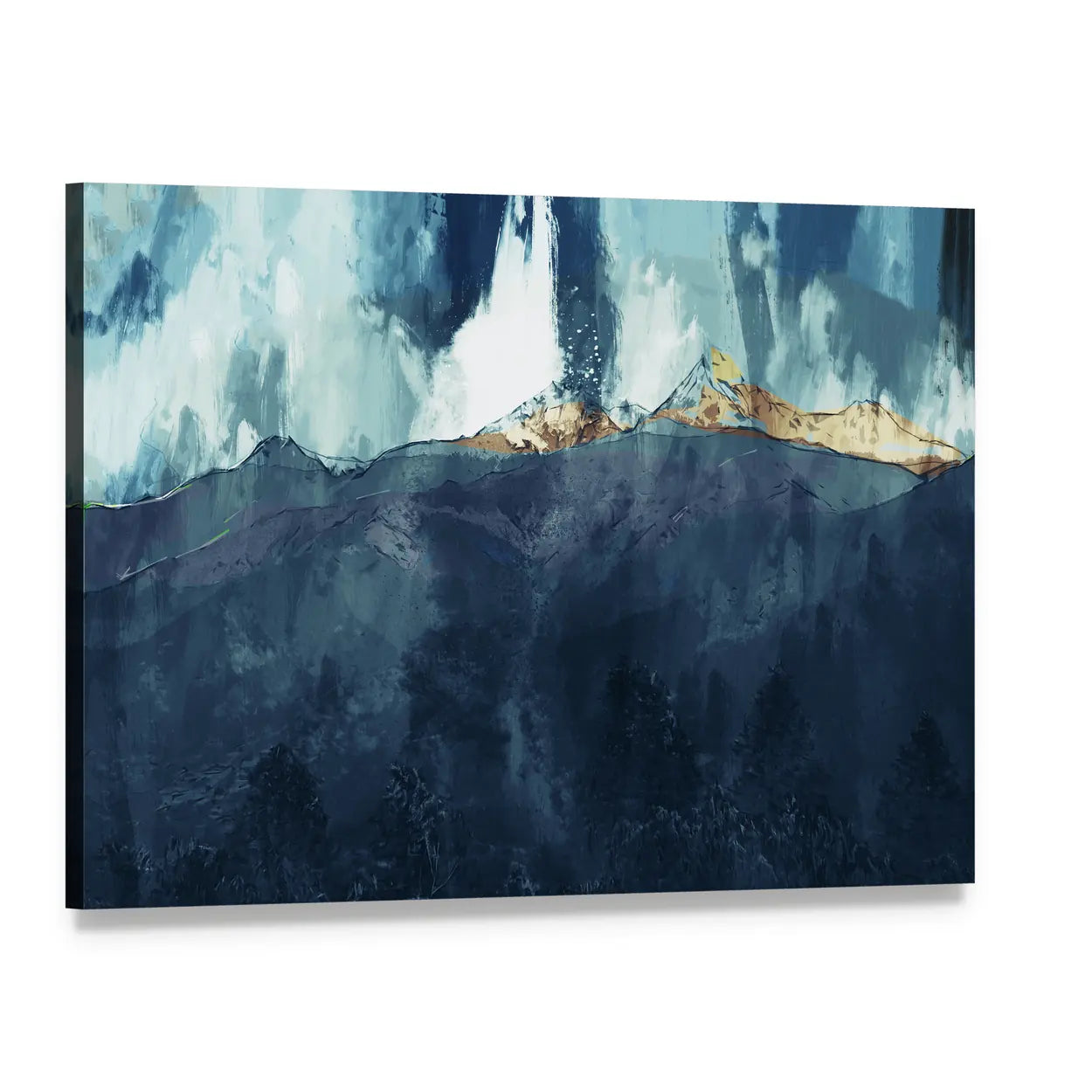 Abstract Mountain Range at Golden Dusk Canvas Wall Art, single panel gallery wrapped canvas, angled product view