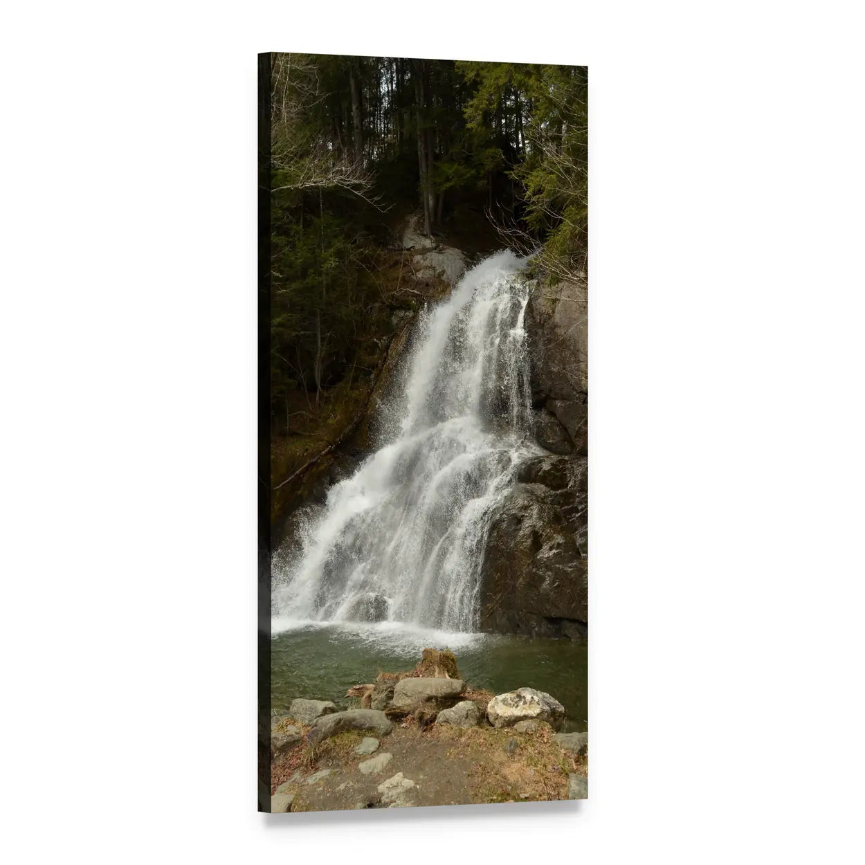Foaming Rock Waterfall Vertical Canvas Wall Art, 1 panel 1 Vertical layout gallery wrapped canvas set, angled product view