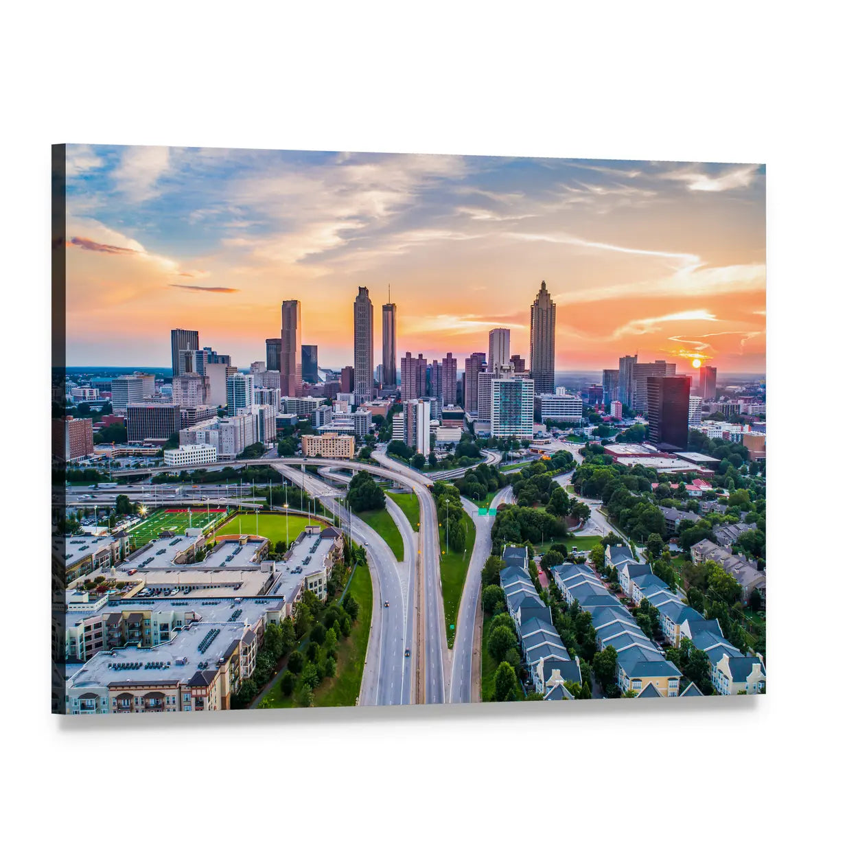 Atlanta In Georgia Skyline Canvas Wall Art, single panel gallery wrapped canvas, angled product view