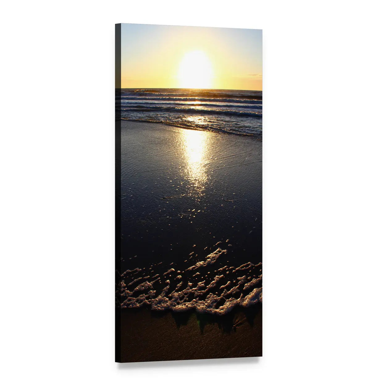 Sunset Reflection on Wet Sand Vertical Canvas Wall Art, 1 panel 1 Vertical layout gallery wrapped canvas set, angled product view