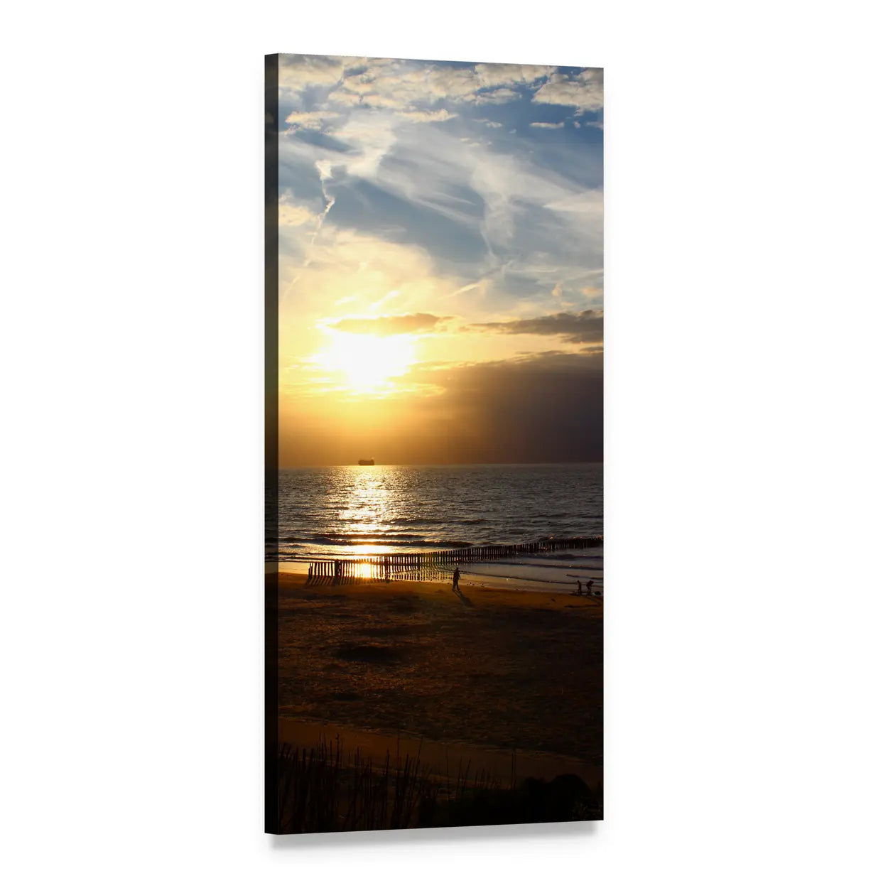 North Sea Beach at Sunset, Holland Vertical Canvas Wall Art, 1 panel 1 Vertical layout gallery wrapped canvas set, angled product view