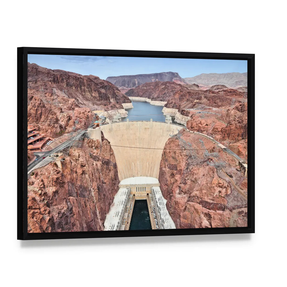 Hoover Dam in United States Canvas Wall Art, framed canvas in a black floater frame, angled product view
