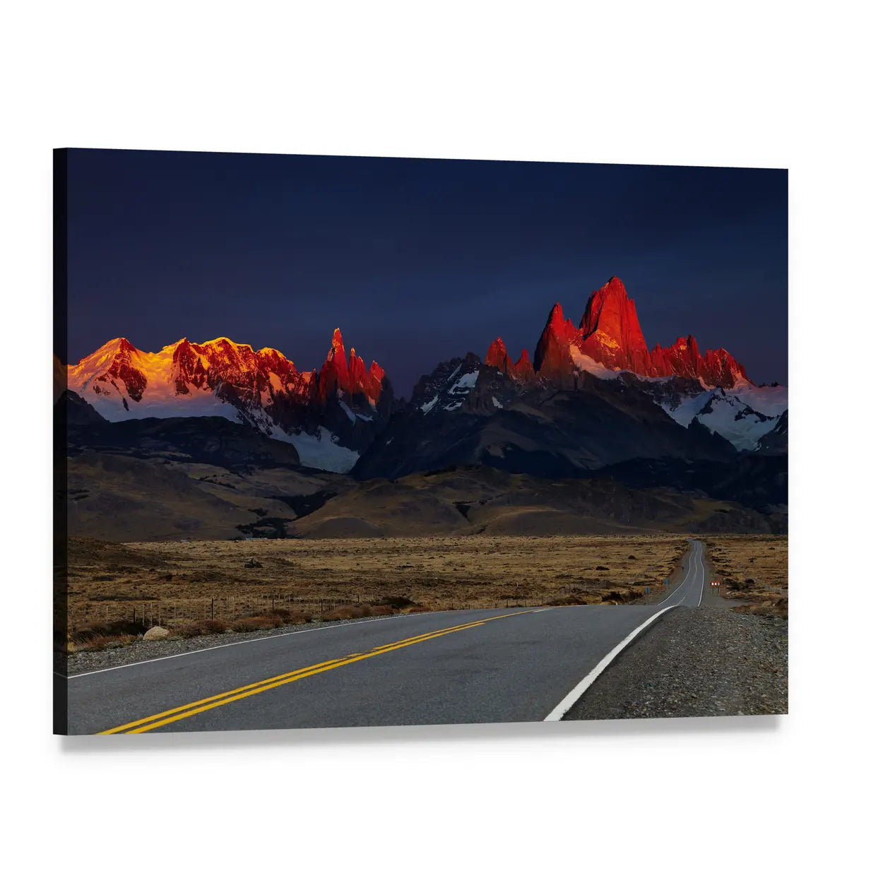 Mount Fitz Roy at Sunrise Canvas Wall Art, single panel gallery wrapped canvas, angled product view