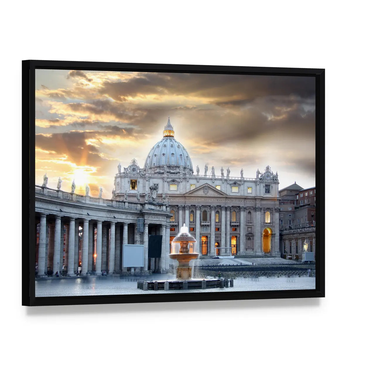 Basilica Di San Pietro Italy Canvas Wall Art, framed canvas in a black floater frame, angled product view