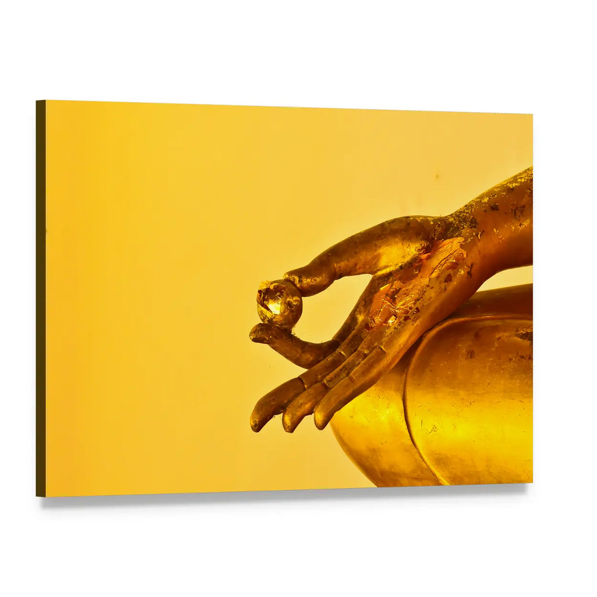 Buddha Hand with Golden Orb Canvas Wall Art, single panel gallery wrapped canvas, angled product view
