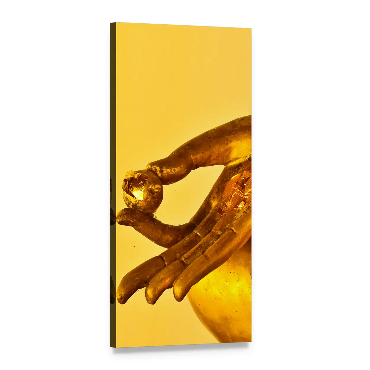 Golden Buddha Hand with Orb Vertical Canvas Wall Art, 1 panel 1 Vertical layout gallery wrapped canvas set, angled product view