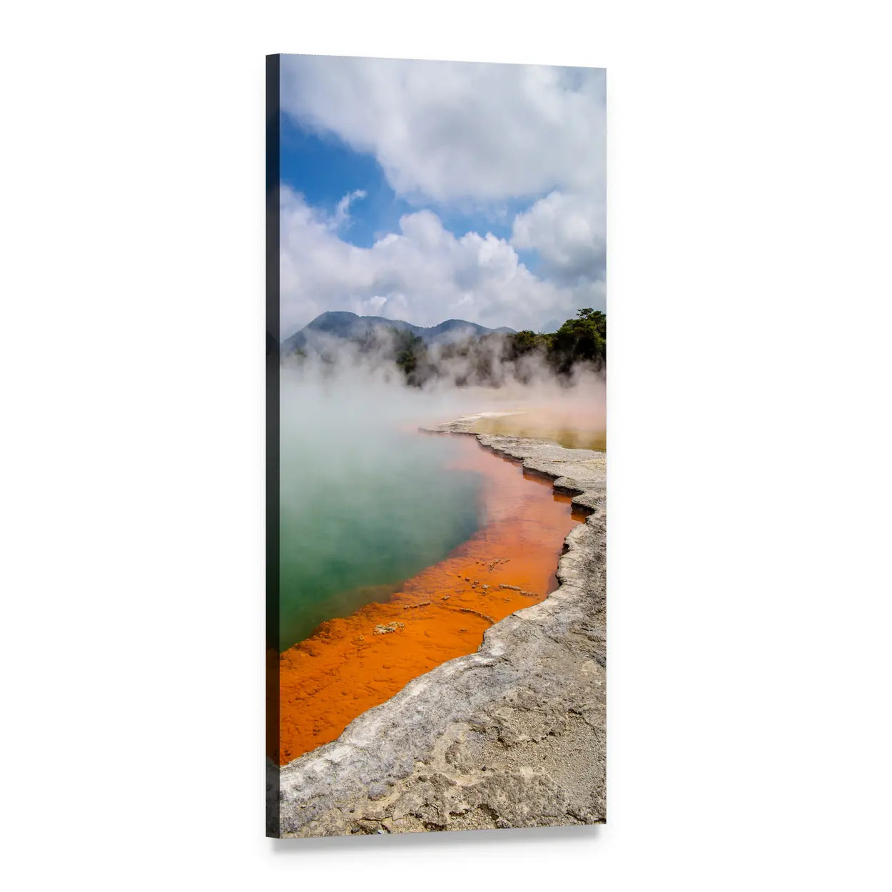 Wai-o-tapu Geothermal Hot Spring Landscape Vertical Canvas Wall Art, 1 panel 1 Vertical layout gallery wrapped canvas set, angled product view