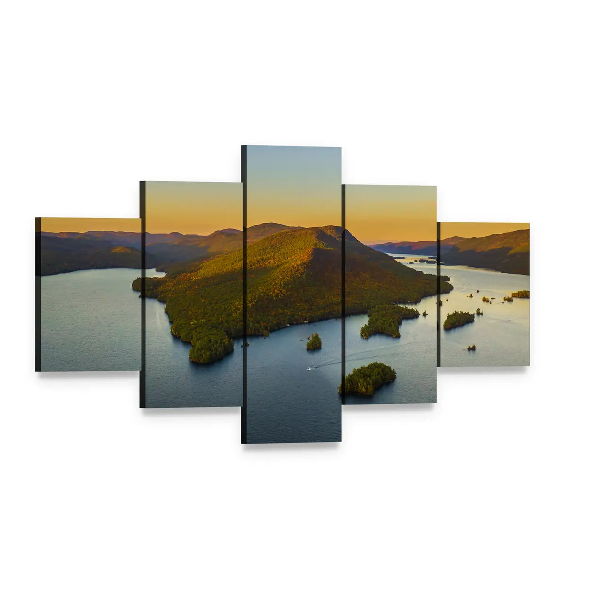 Fall Foliage by Lake George Canvas Wall Art, 5 panel 5 Star layout gallery wrapped canvas set, angled product view