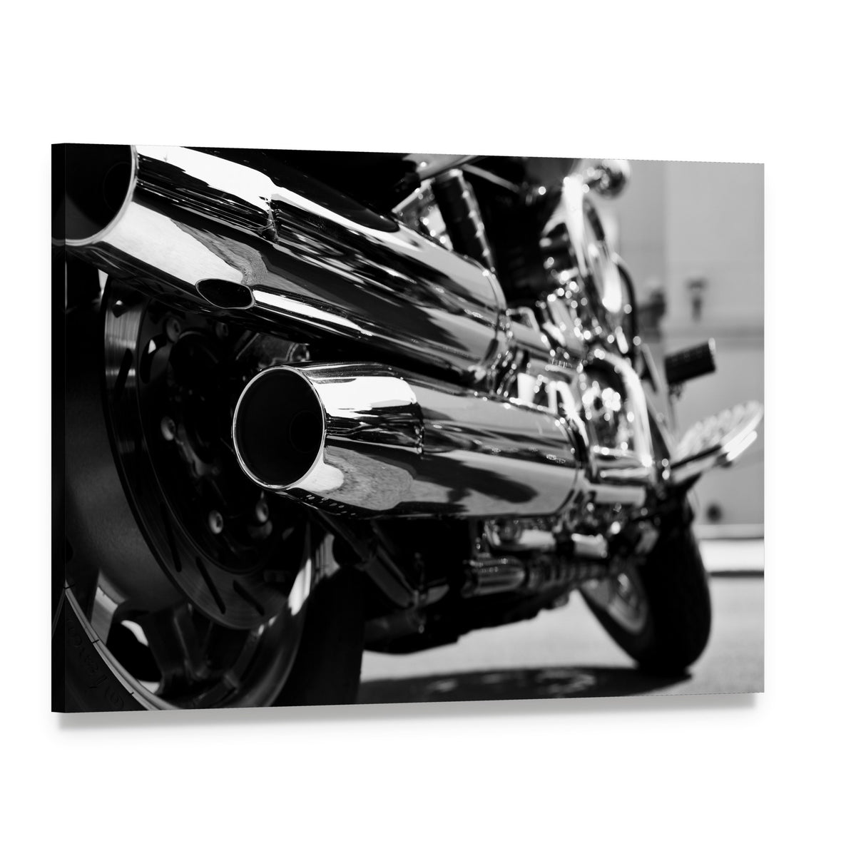 Motorcycle Exhaust Pipes Canvas Wall Art, single panel gallery wrapped canvas, angled product view