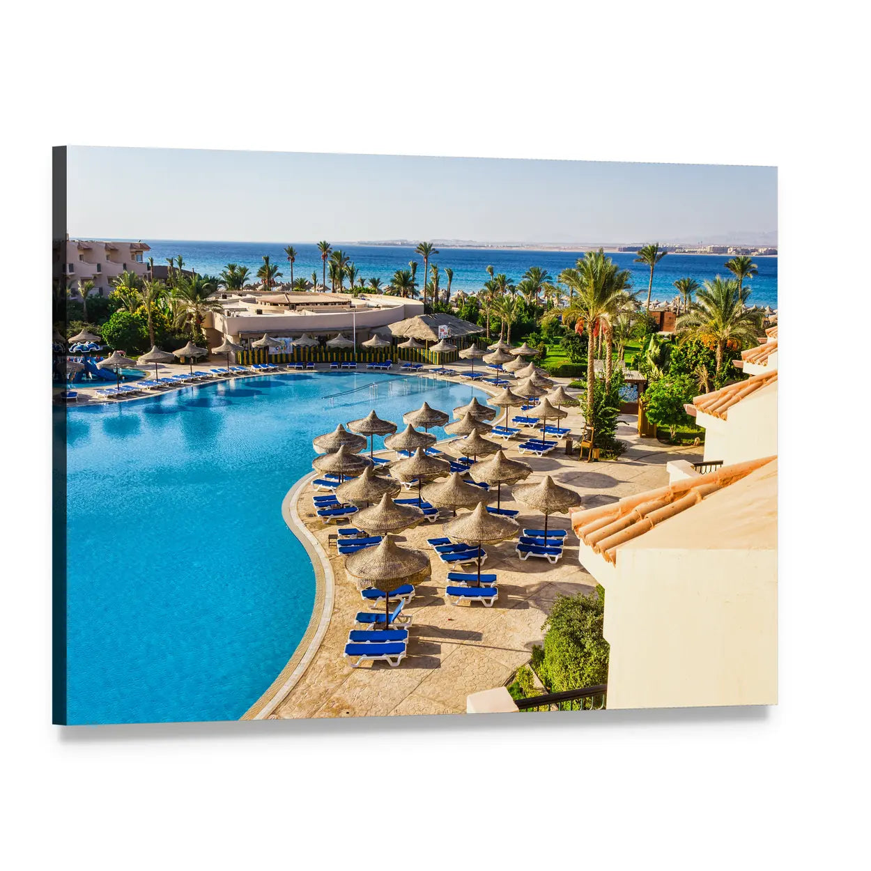 Aerial View of Hotel Pool in Egypt Canvas Wall Art, single panel gallery wrapped canvas, angled product view
