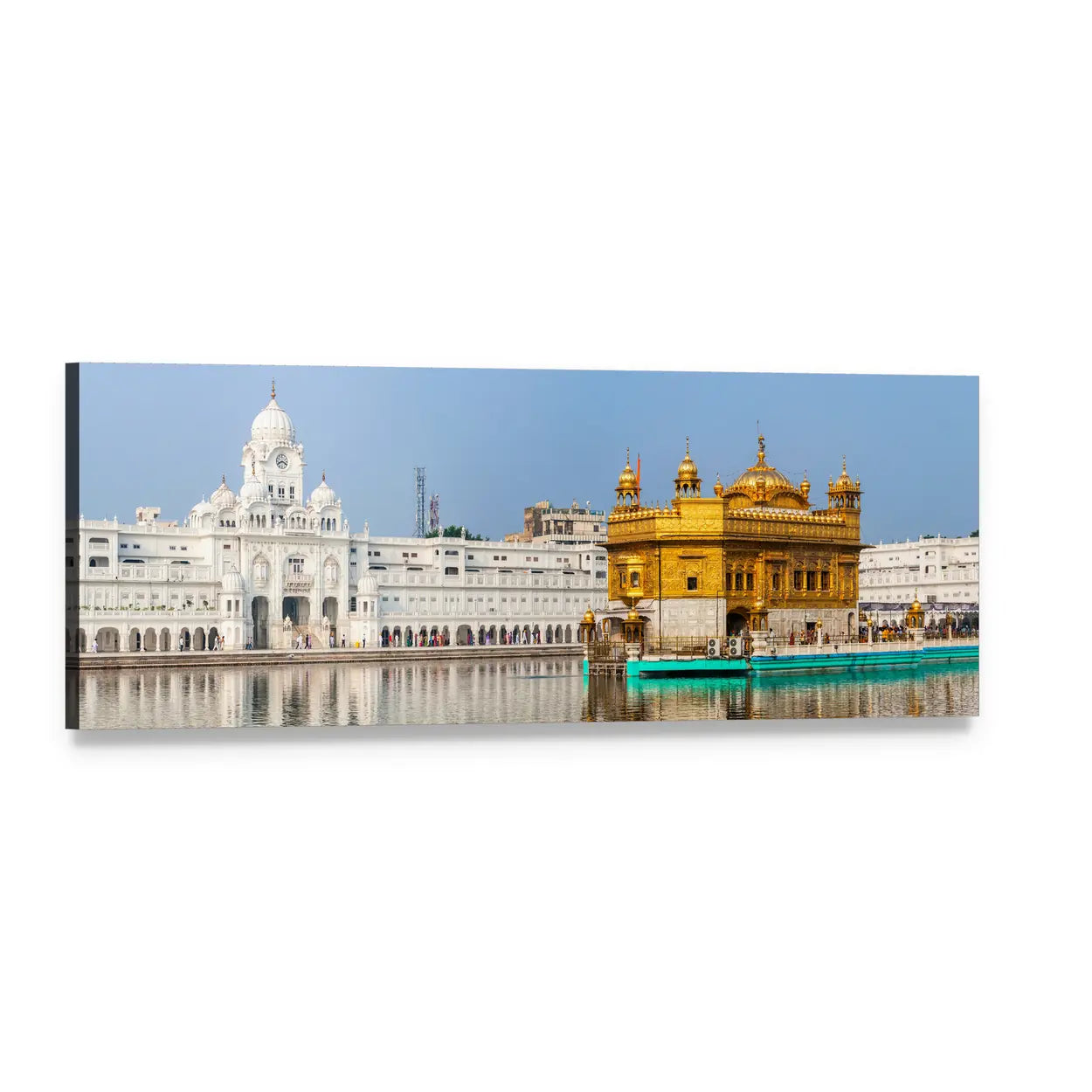 Golden Temple in Amritsar Panoramic Canvas Wall Art, single panel gallery wrapped canvas, angled product view