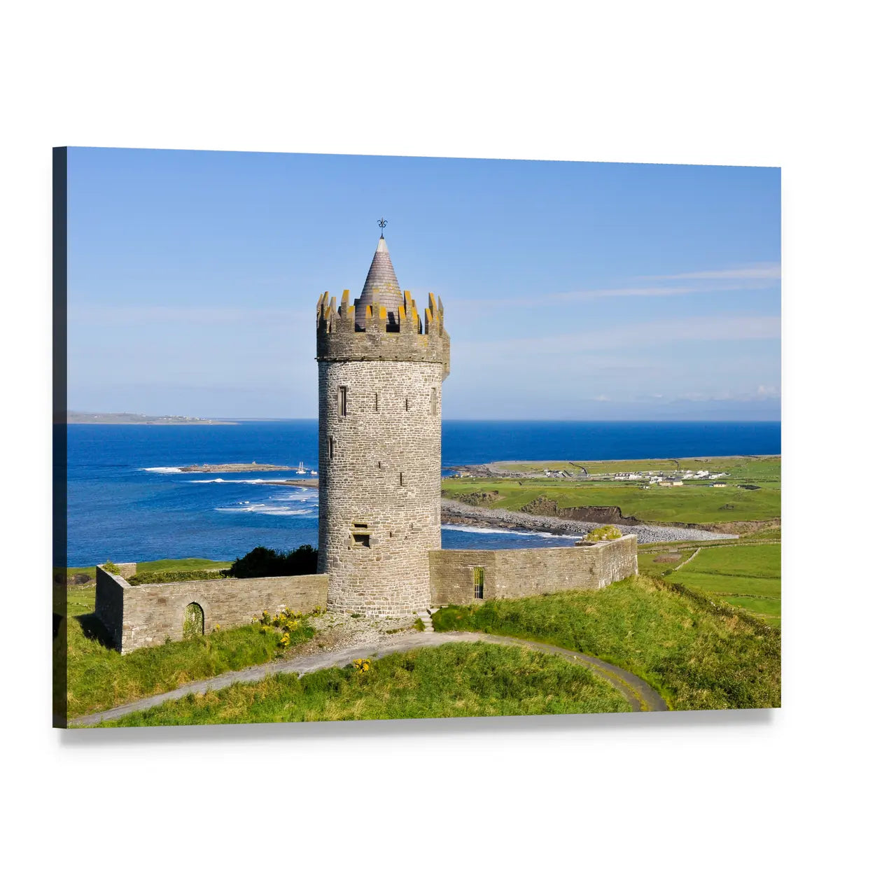 Doonagore Castle by the Sea Canvas Wall Art, single panel gallery wrapped canvas, angled product view