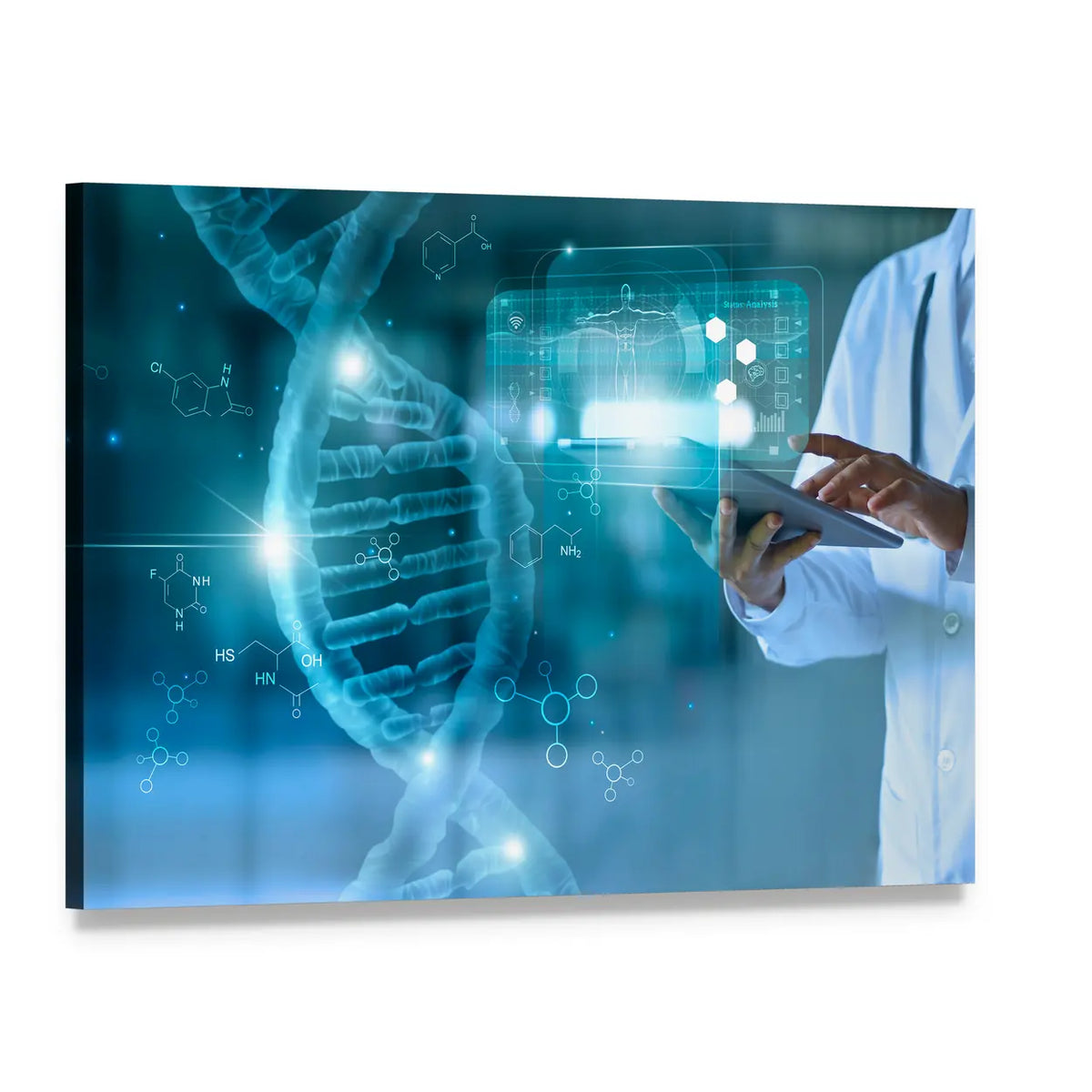 Medical Technology Concept with Doctor and Holographic Display Canvas Wall Art, single panel gallery wrapped canvas, angled product view