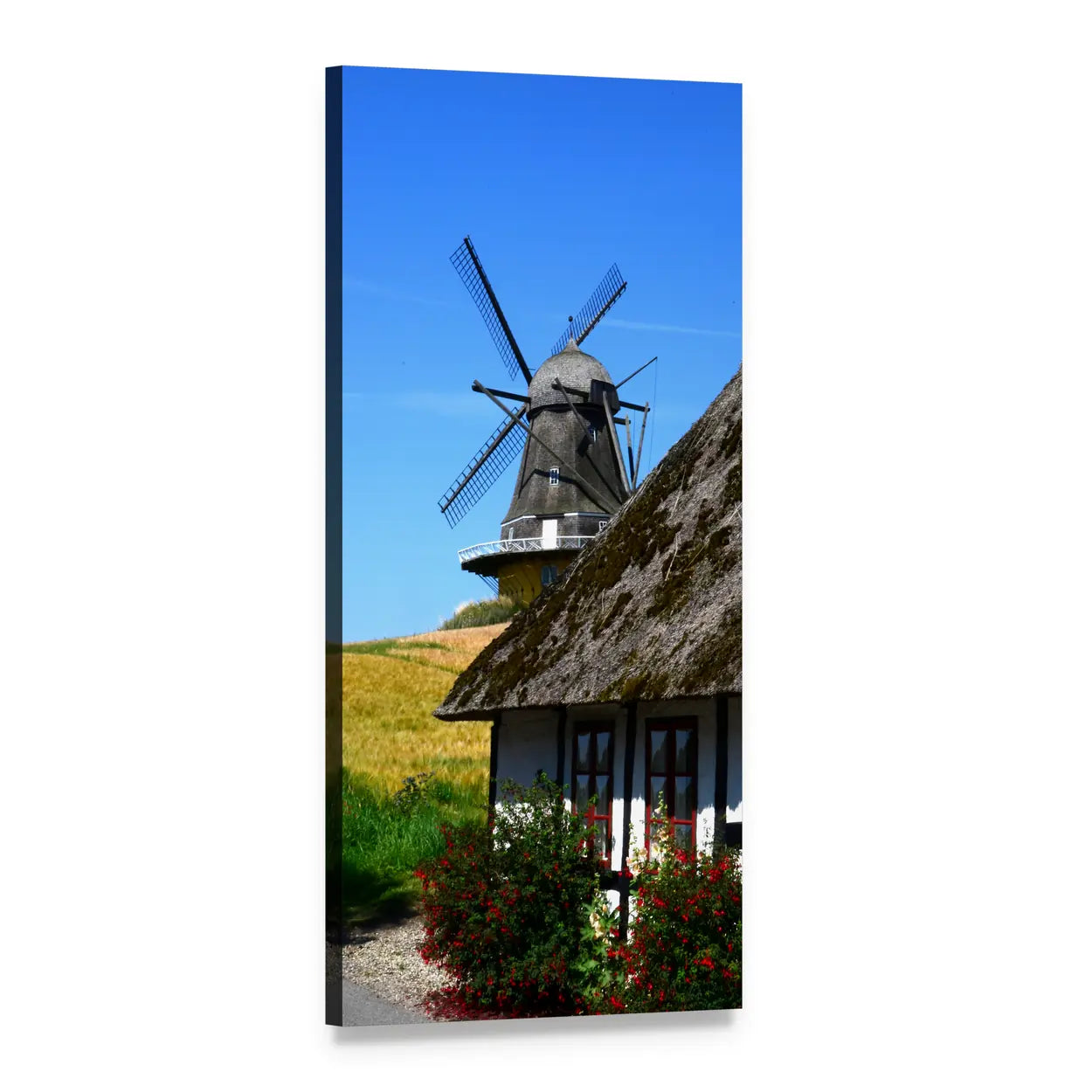Denmark Windmill with Thatched House Vertical Canvas Wall Art, 1 panel 1 Vertical layout gallery wrapped canvas set, angled product view