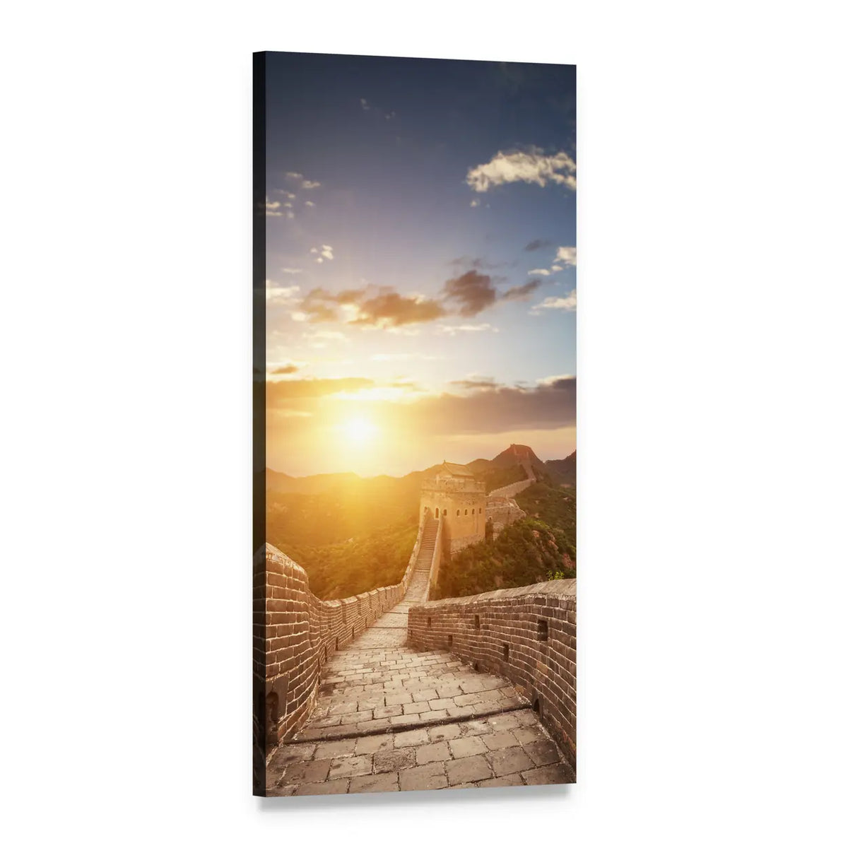 Great Wall of China at Sunset Vertical Canvas Wall Art, 1 panel 1 Vertical layout gallery wrapped canvas set, angled product view