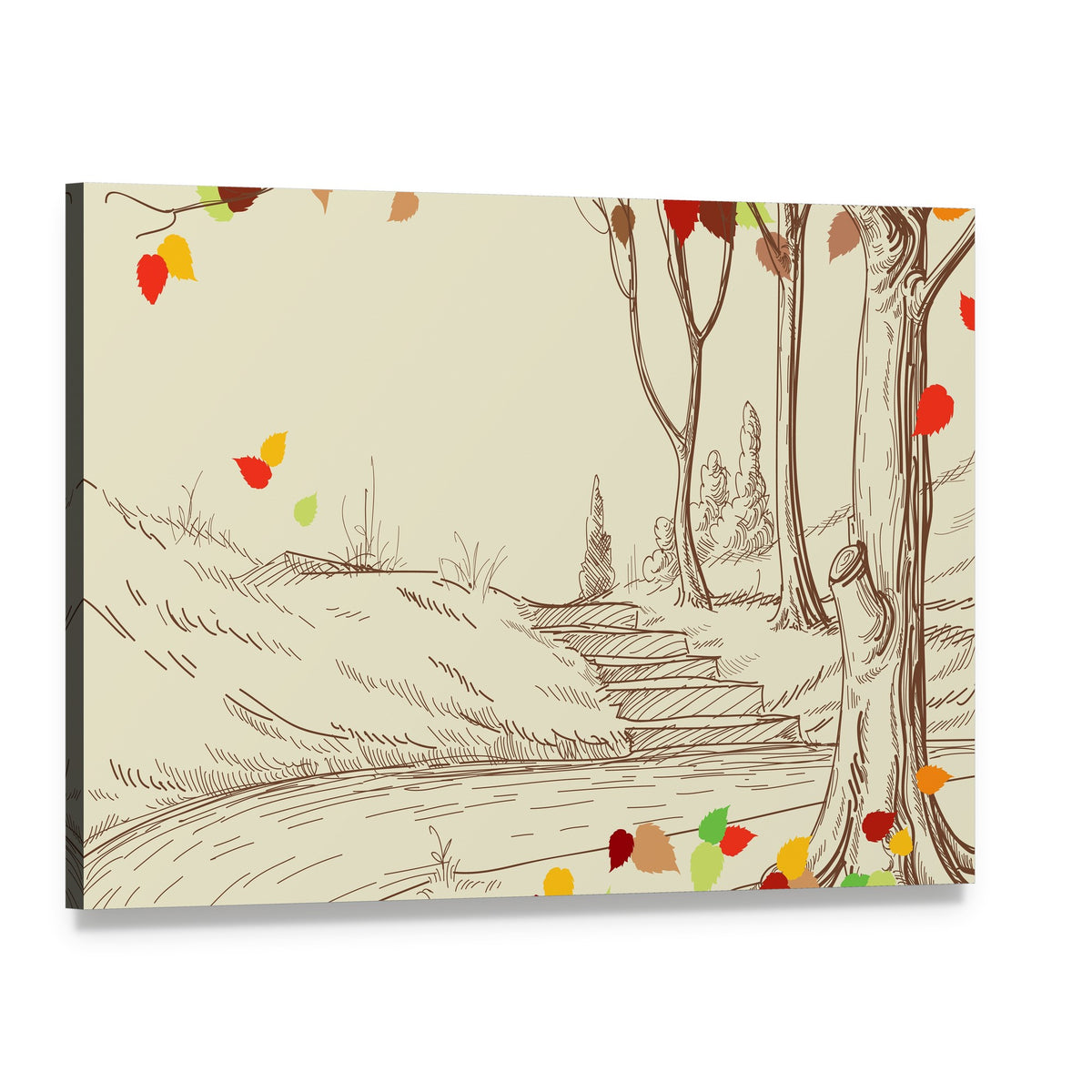 Autumn Trees Sketch Canvas Wall Art, single panel gallery wrapped canvas, angled product view