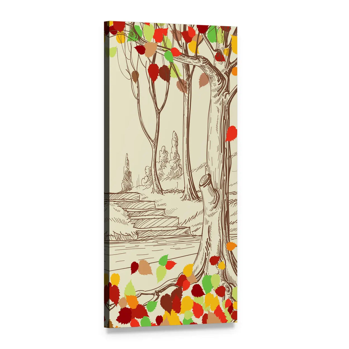 Autumn Forest Path Sketch Vertical Canvas Wall Art, 1 panel 1 Vertical layout gallery wrapped canvas set, angled product view