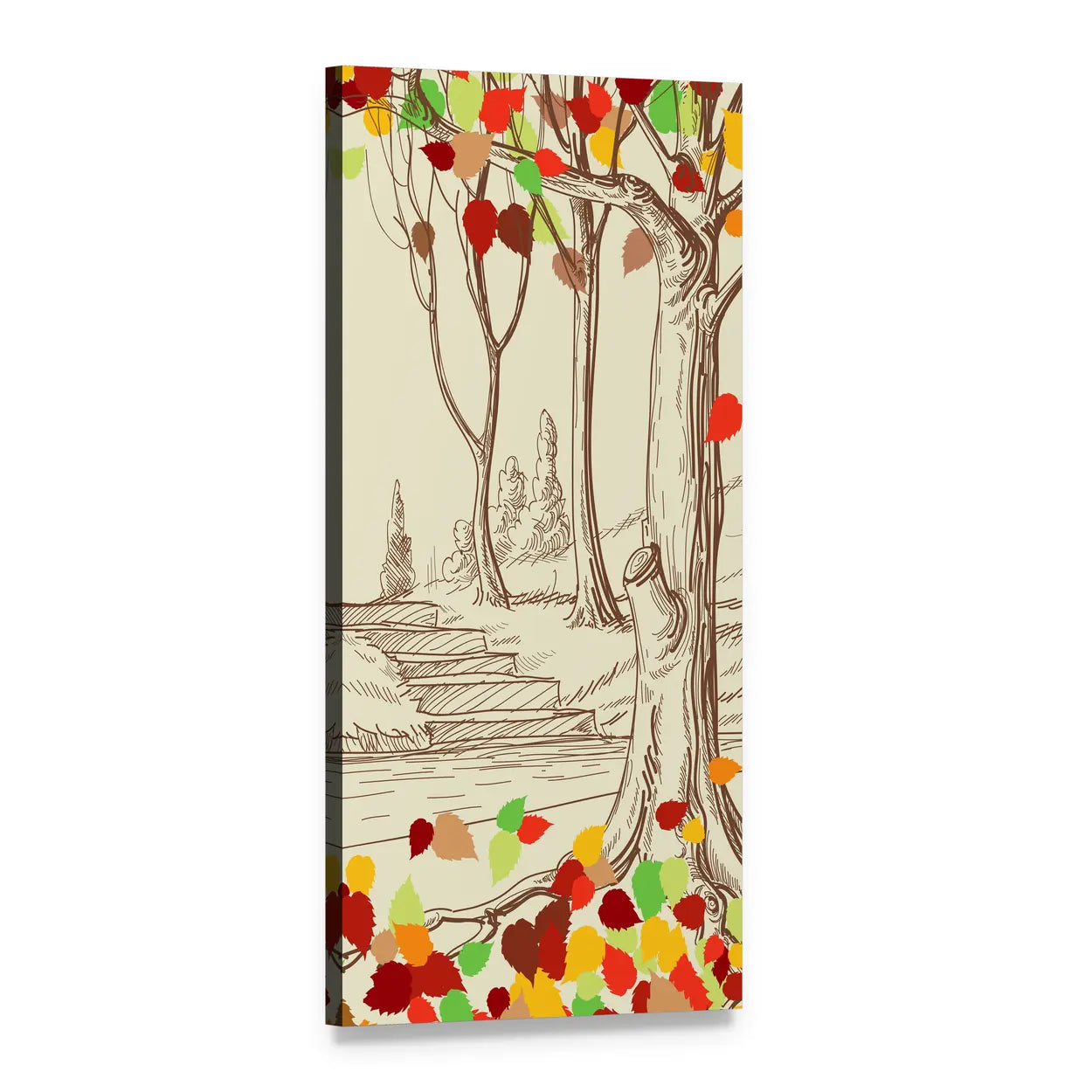 Autumn Forest Path Sketch Vertical Canvas Wall Art, 1 panel 1 Vertical layout gallery wrapped canvas set, angled product view